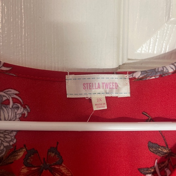 Stella Tweed Y2K plus size red and white floral Belle sleeve tunic top size 2x - Picture 7 of 9